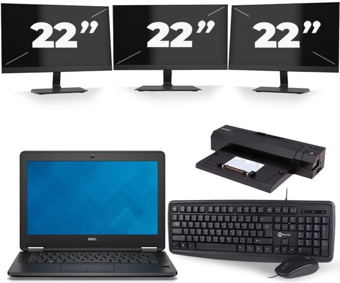 Dell Latitude E7240 - Intel Core i5-4e Generatie - 12 inch - 8GB RAM - 240GB SSD - Windows 11 + 3x 22 inch Monitor