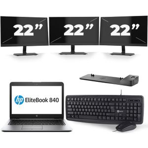 HP EliteBook 840 G2 - Intel Core i5-5e Generatie - 14 inch - 8GB RAM - 256GB SSD - Windows 11 + 3x 22 inch Monitor