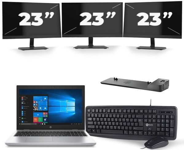 HP ProBook 650 G4 - Intel Core i5-7e Generatie - 15 inch - 8GB RAM - 256GB SSD - Windows 11 + 3x 23 inch Monitor