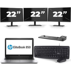 HP EliteBook 850 G3 - Intel Core i3-6e Generatie - 15 inch - 8GB RAM - 240GB SSD - Windows 11 + 3x 22 inch Monitor