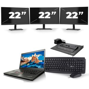 Lenovo ThinkPad T450s - Intel Core i5-5e Generatie - 14 inch - 8GB RAM - 240GB SSD - Windows 11 + 3x 22 inch Monitor