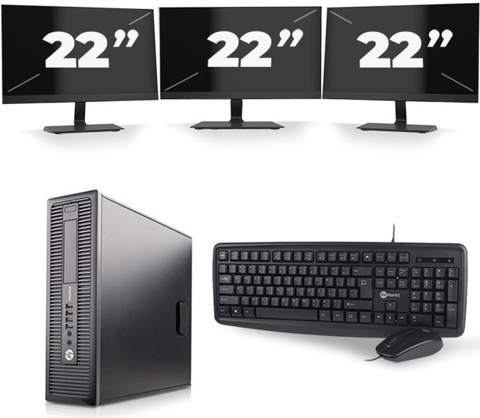 HP ProDesk 600 G1 SFF - Intel Core i5-4e Generatie - 8GB RAM - 240GB SSD - Windows 10 + 3x 22 inch Monitor