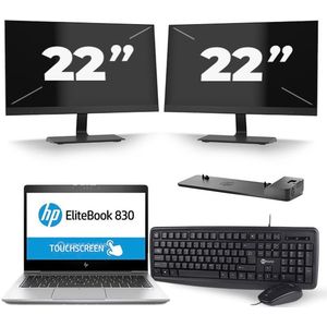 HP EliteBook 830 G5 - Intel Core i5-7e Generatie - 13 inch - 8GB RAM - 240GB SSD - Windows 11 + 2x 22 inch Monitor