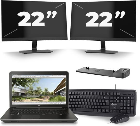 HP ZBook 17 G3 - Intel Core i7-6e Generatie - 17 inch - 16GB RAM - 512GB SSD - Windows 11 + 2x 22 inch Monitor