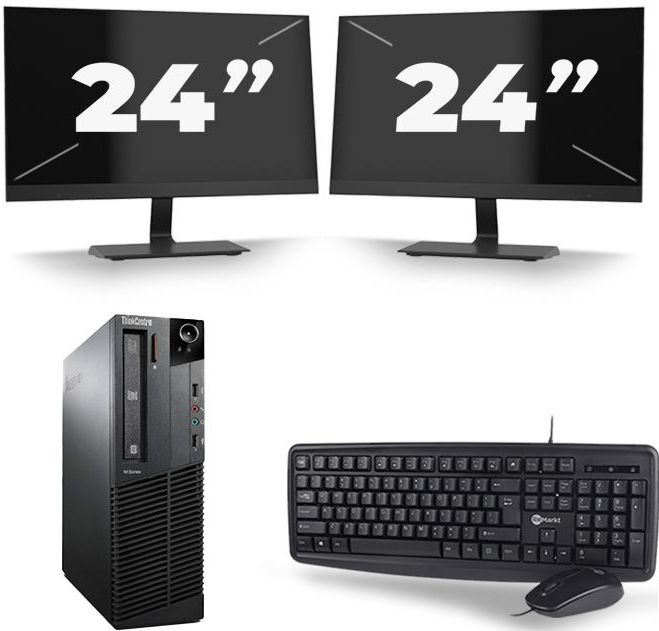 Lenovo ThinkCentre M92P SFF - Intel Core i5-3e Generatie - 8GB RAM - 256GB SSD - Windows 10 + 2x 24 inch Monitor