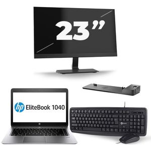 HP EliteBook Folio 1040 G2 - Intel Core i7-5e Generatie - 14 inch - 8GB RAM - 240GB SSD - Windows 11 + 1x 23 inch Monitor