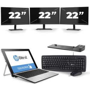 HP Elite x2 1012 G1 - Intel Core m5-6e Generatie - 12 inch - Touch - 8GB RAM - 240GB SSD - Windows 10 Home + 3x 22 inch Monitor