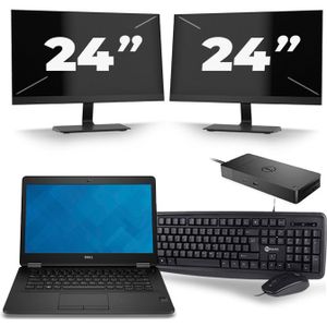 Dell Latitude E7470 - Intel Core i5-6e Generatie - 14 inch - 8GB RAM - 256GB SSD - Windows 11 + 2x 24 inch Monitor