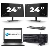 HP EliteBook 725 G2 - AMD A8 PRO-7150B - 12 inch - 8GB RAM - 256GB SSD - Windows 11 + 2x 24 inch Monitor