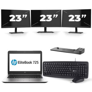 HP EliteBook 725 G2 - AMD A8 PRO-7150B - 12 inch - 8GB RAM - 256GB SSD - Windows 11 + 3x 23 inch Monitor