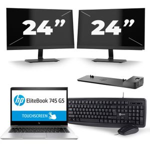 HP EliteBook 745 G5 - AMD Ryzen 5 2500U - 14 inch - 8GB RAM - 240GB SSD - Windows 10 + 2x 24 inch Monitor