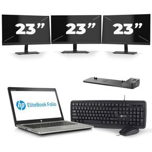 HP EliteBook Folio 9470m - Intel Core i7-3e Generatie - 14 inch - 8GB RAM - 240GB SSD - Windows 10 + 3x 23 inch Monitor