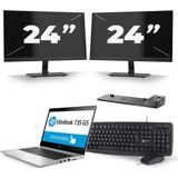 HP EliteBook 735 G5 - AMD Ryzen 5 PRO 2500U - 13 inch - 8GB RAM - 240GB SSD - Windows 10 + 2x 24 inch Monitor