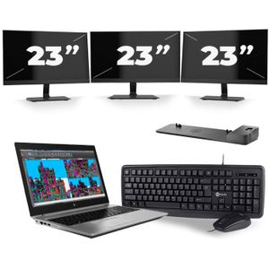 HP ZBook 15 G5 - Intel Core i7-8e Generatie - 15 inch - 16GB RAM - 512GB SSD - Windows 11 + 3x 23 inch Monitor