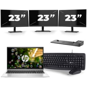 HP EliteBook 855 G7 - AMD Ryzen 3 Pro 4450U - 15 inch - 16GB RAM - 512GB SSD - Windows 10 Home + 3x 23 inch Monitor