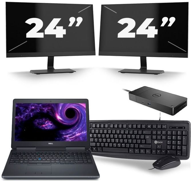 Dell Precision 7510 - Intel Core i5-6e Generatie - 15 inch - 8GB RAM - 512GB SSD - Windows 11 + 2x 24 inch Monitor