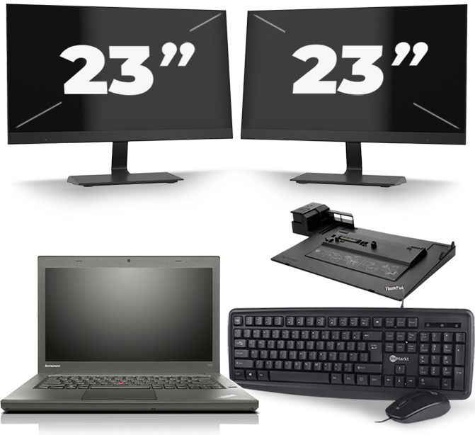 Lenovo ThinkPad T450 - Intel Core i5-5e Generatie - 14 inch - 8GB RAM - 240GB SSD - Windows 11 + 2x 23 inch Monitor