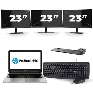HP ProBook 650 G3 - Intel Core i5-7e Generatie - 15 inch - 8GB RAM - 240GB SSD - Windows 11 + 3x 23 inch Monitor