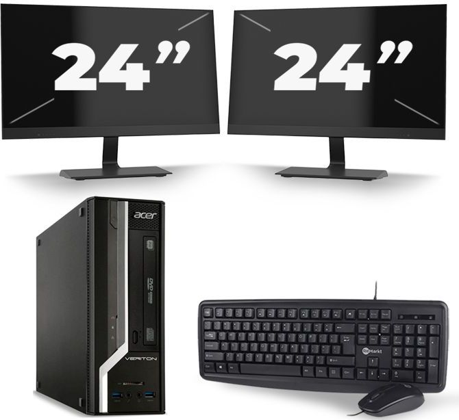 Acer Veriton X2631G SFF - Intel Core i3-4e Generatie - 8GB RAM - 128GB SSD - Windows 10 + 2x 24 inch Monitor