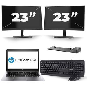 HP EliteBook Folio 1040 G2 - Intel Core i5-5e Generatie - 14 inch - 8GB RAM - 240GB SSD - Windows 11 + 2x 23 inch Monitor