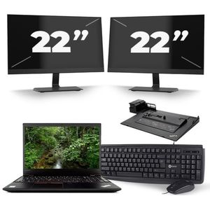 Lenovo ThinkPad T570 - Intel Core i5-7e Generatie - 15 inch - 8GB RAM - 240GB SSD - Windows 11 + 2x 22 inch Monitor