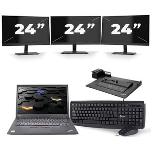 Lenovo ThinkPad T460s - Intel Core i7-6e Generatie - 14 inch - 16GB RAM - 480GB SSD - Windows 11 + 3x 24 inch Monitor