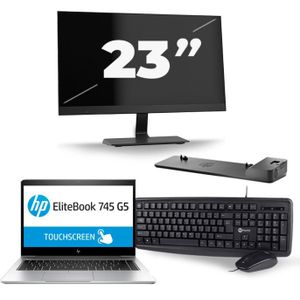 HP EliteBook 745 G5 - AMD Ryzen 7 2700U - 14 inch - 16GB RAM - 512GB SSD - Windows 10 + 1x 23 inch Monitor