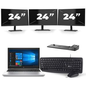 HP ProBook 650 G4 - Intel Core i5-7e Generatie - 15 inch - 8GB RAM - 256GB SSD - Windows 11 + 3x 24 inch Monitor