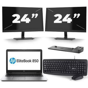 HP EliteBook 850 G3 - Intel Core i3-6e Generatie - 15 inch - 8GB RAM - 240GB SSD - Windows 11 + 2x 24 inch Monitor