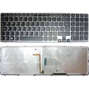 Notebook keyboard voor Sony SVE15 SVE17, backlit, zwarte toetsen met grijs frame, UK-Versie