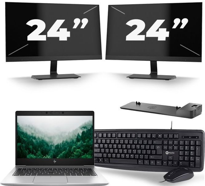 HP EliteBook 830 G6 - Intel Core i5-8e Generatie - 13 inch - 16GB RAM - 512GB SSD - Windows 11 + 2x 24 inch Monitor