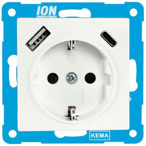 ION | Wandsteckdose RA | mit USB und USB-C | Alpinweiß – V1/J1-Serie