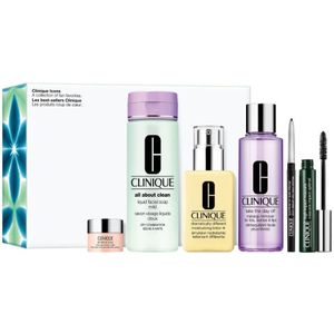 Clinique Icons Essentials Set 2024- Liquid Facial Soap 200ml + Dramatically Different Moisturizing Lotion 125ml + Take The Day Off 125ml + All About Eyes 5ml + High Impact Mascara 7ml + Quickliner For Eyes Black