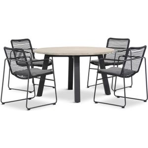 4 Seasons Outdoor Elba/Derby rond 130 cm dining tuinset 5-delig stapelbaar