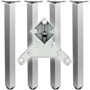 Tafelpoot vierkant 60x60x710mm - RVS look - Set van 4 stuks