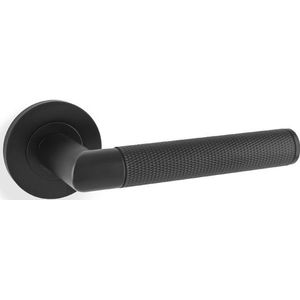 Deurkruk Knurled 'Harrier' - Mat zwart - Rond rozet Ø50mm