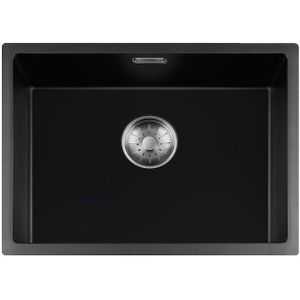 Lorreine 50BQ37-FU-INOX Zwarte quartz spoelbak met ronde korfplug.