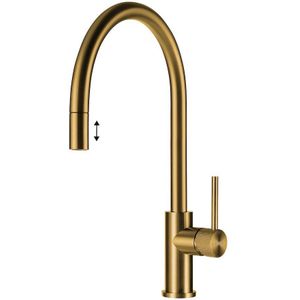 Lorreine AIRE-GOLD-XX Eéngreeps Gold keukenkraan LUXX Series met luxe hendel en uittrekbare uitloop, passend bij alle Lorreine Gold spoelbakken.