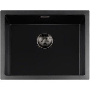 Lorreine 50BQ-T-GUNMETAL Zwarte quartz spoelbak met ronde korfplug.