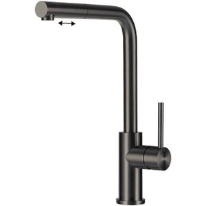 Lorreine TWEED-GUNMETAL Eéngreeps GunMetal keukenkraan met uittrekbare uitloop passend bij Lorreine GunMetal spoelbakken