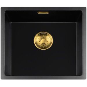 Lorreine 40BQ37-FU-GOLD Zwarte quartz spoelbak met ronde korfplug.