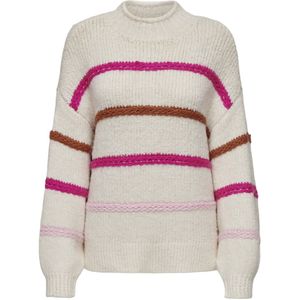 Only Trui Onlmy Ls Stripe High Neck Knt 15334859 Birch/knockout Pink Dames