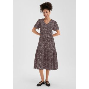 QS - Jurk - Mauve/Wit - 3/4 Lengte - V-hals - Gevoerde Zoom/Rand