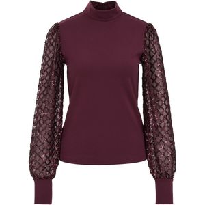 WE Fashion - Shirt - Bourgogne - Slanke Pasvorm - Lange Mouw