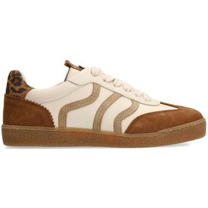 No Stress - Dames - Bruine leren sneakers met beige details - Maat 36