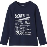 Basics T-shirt met lange mouwen voor jongens met een speels of grafisch motief nachtblauw