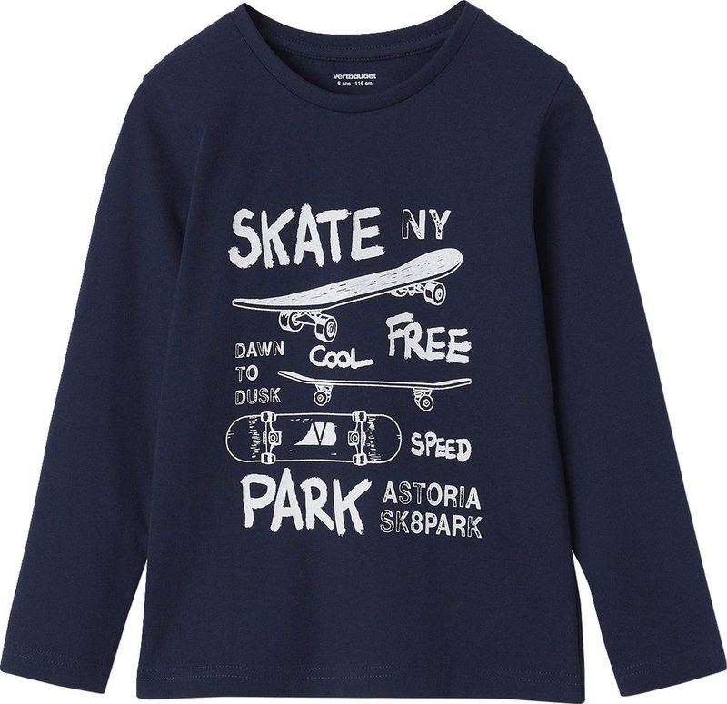 Basics T-shirt met lange mouwen voor jongens met een speels of grafisch motief nachtblauw