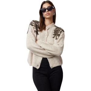 Trendyol Indigo Oversize/Breed Patroon Zachte Textuur Glanzende Glitter Geborduurde Breiwerk Cardigan Twoaw25Hi00005