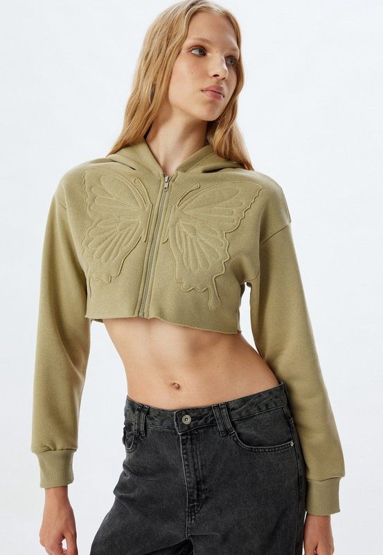 Koton - Sweatvest - Kaki - Ritssluiting - Capuchon