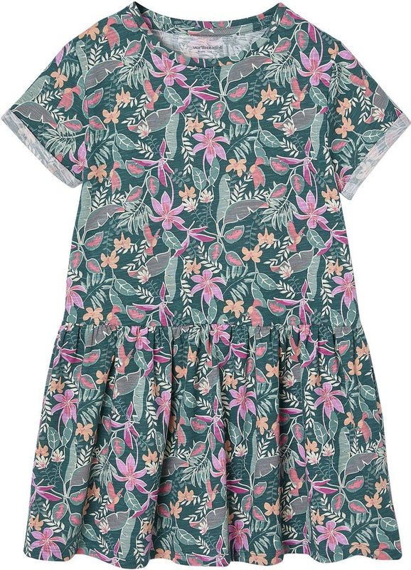 Meisjesjurk - Groen - Bedrukt - Katoenjersey - Korte Mouwen